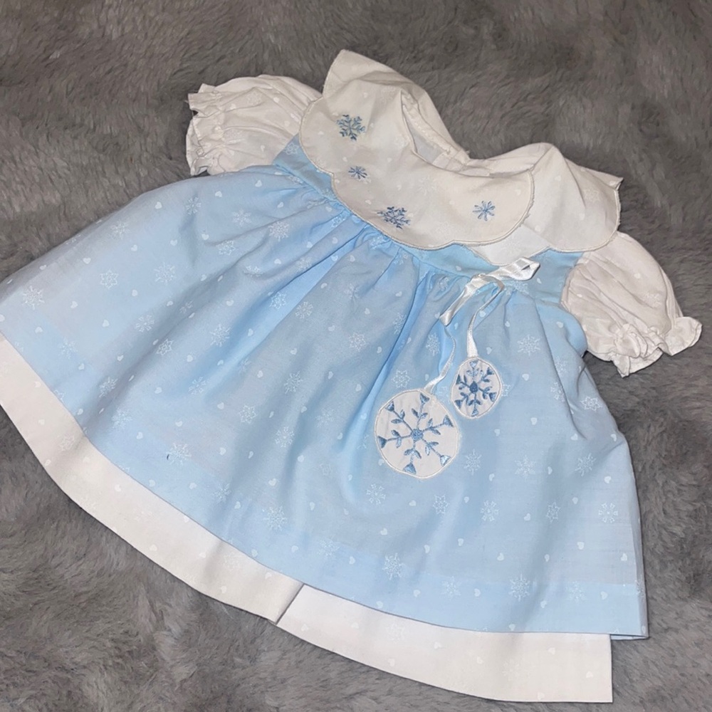 Vintage Newborn Baby Girl Dress Pinafore Christmas Holiday Santa
